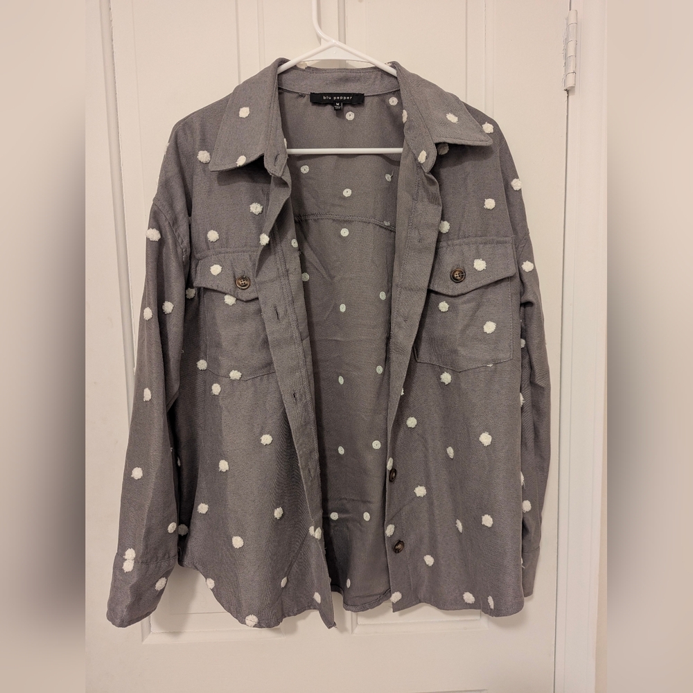Grey polkadot button down